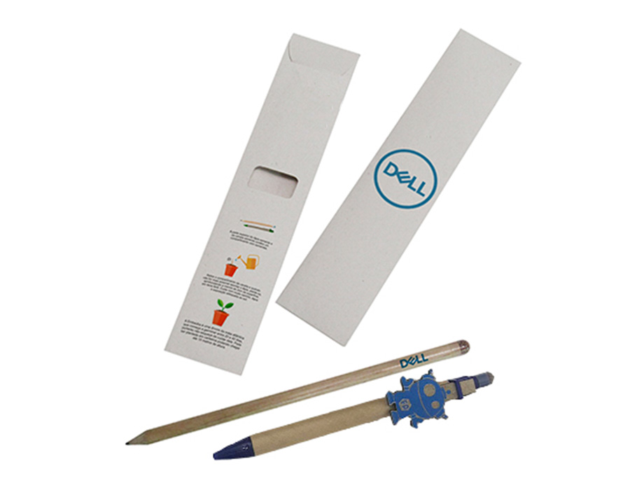 Kit Lápis e caneta semente com clips personalizado